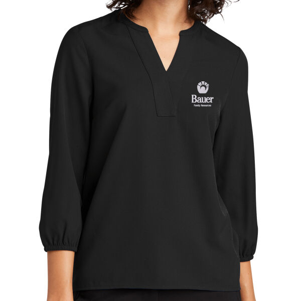 Bauer Family Resources Embroidered - Women's Stretch Crepe 3/4 Sleeve Blouse Thumbnail